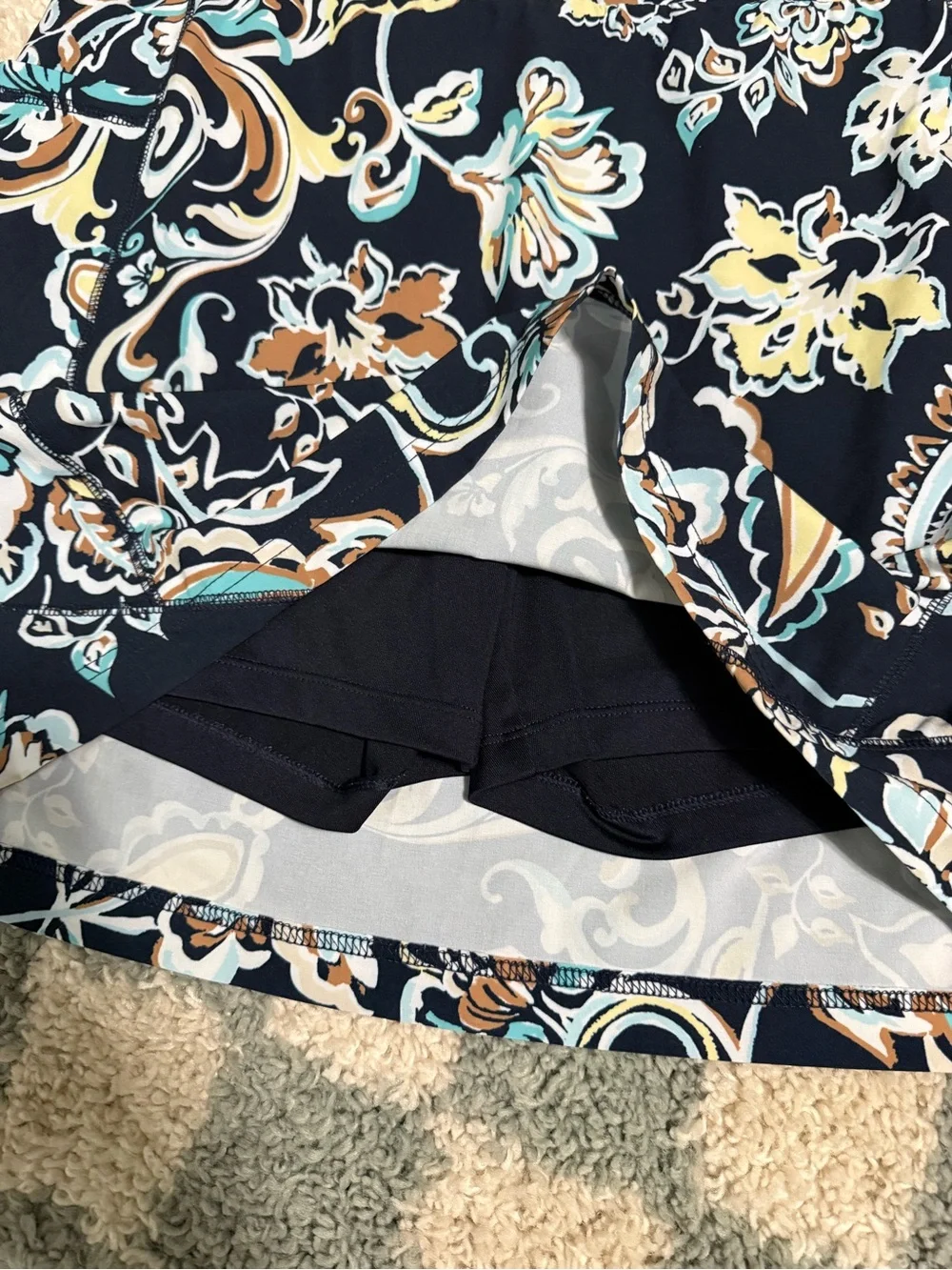 CHICOS navy blue floral pull on modest athletic skort mini skirt comfort summer